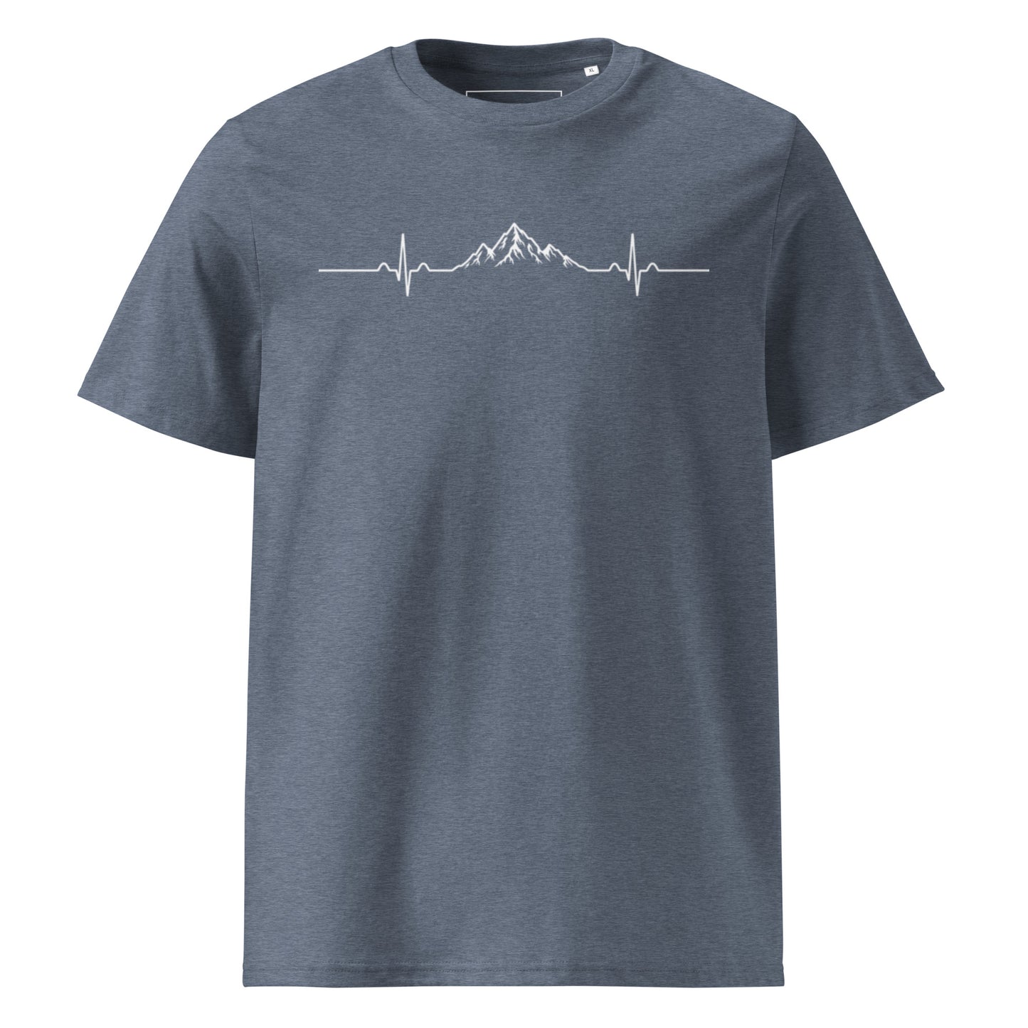 MONTIV Berg T-Shirt "Herzschlag" mit Berg- und EKG-Linien-Print in dark-heather-grau aus Bio-Baumwolle – Frontansicht