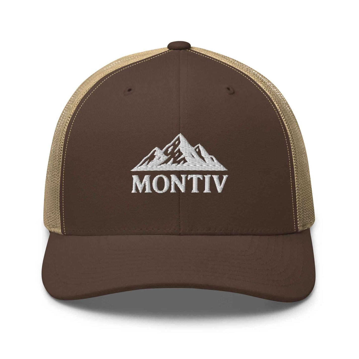 Vorderseite vom MONTIV Berg Cap Essential in Braun Khaki mit dezenter Logo-Stickerei