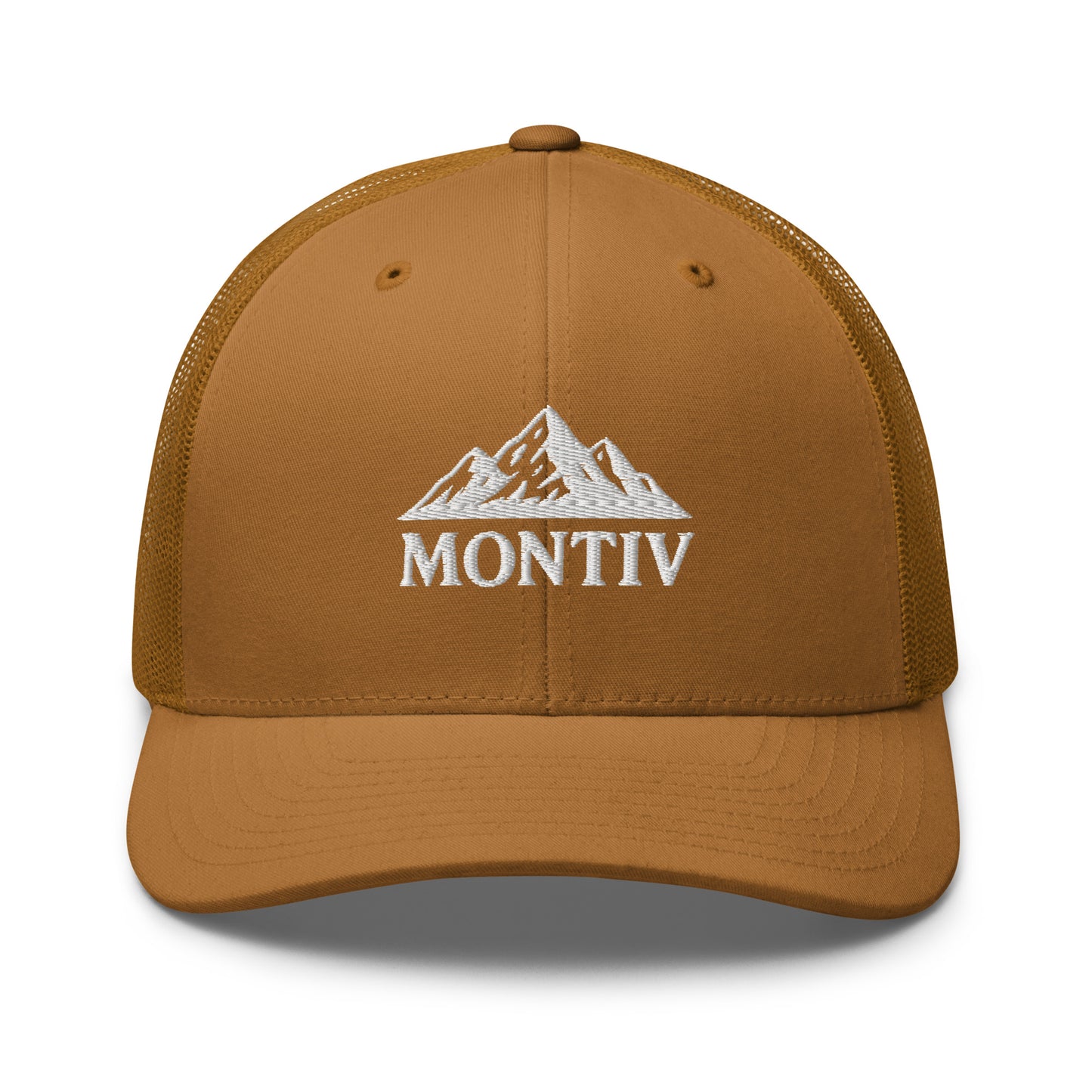 Vorderseite vom MONTIV Berg Cap Essential in Caramel mit dezenter Logo-Stickerei