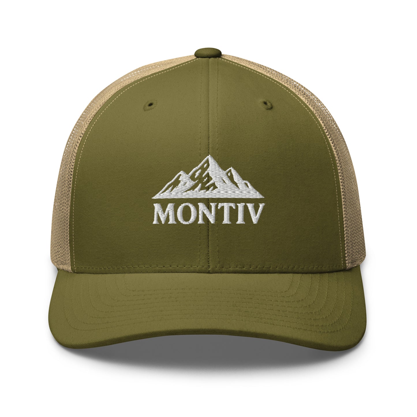 Vorderseite vom MONTIV Berg Cap Essential in Moss Khaki mit dezenter Logo-Stickerei