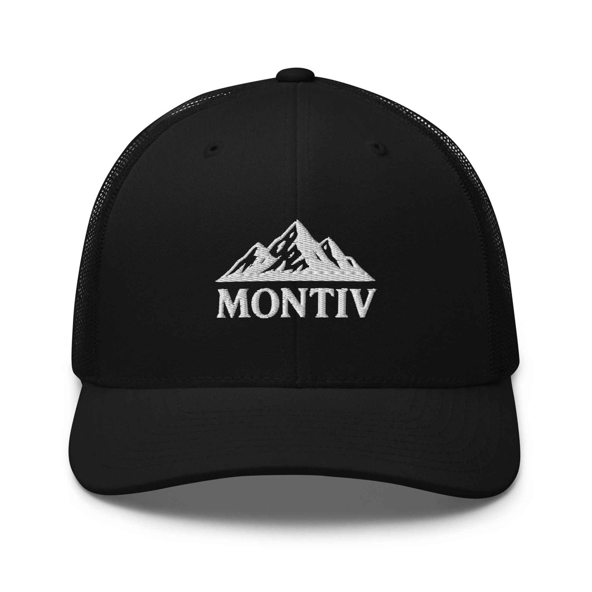 Vorderseite vom MONTIV Berg Cap Essential in Schwarz mit dezenter Logo-Stickerei
