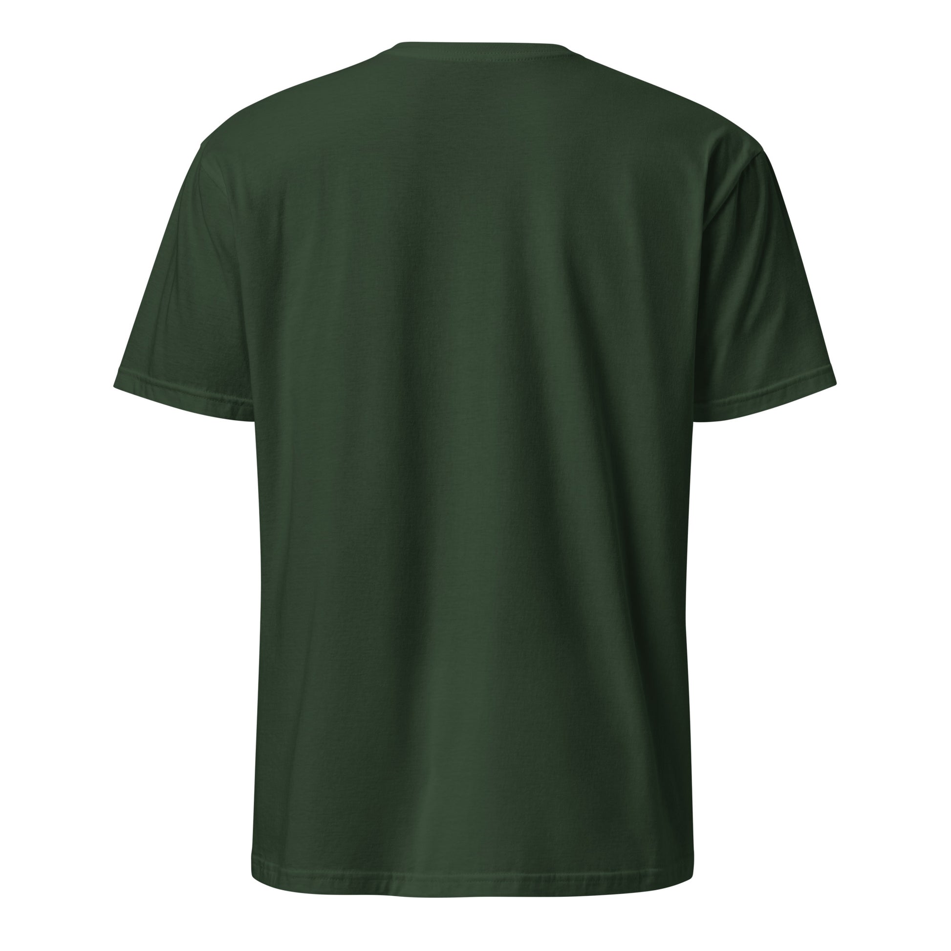 Rückseite vom MONTIV Berg T-Shirt Essential in Forest Green mit Fokus auf die Passform