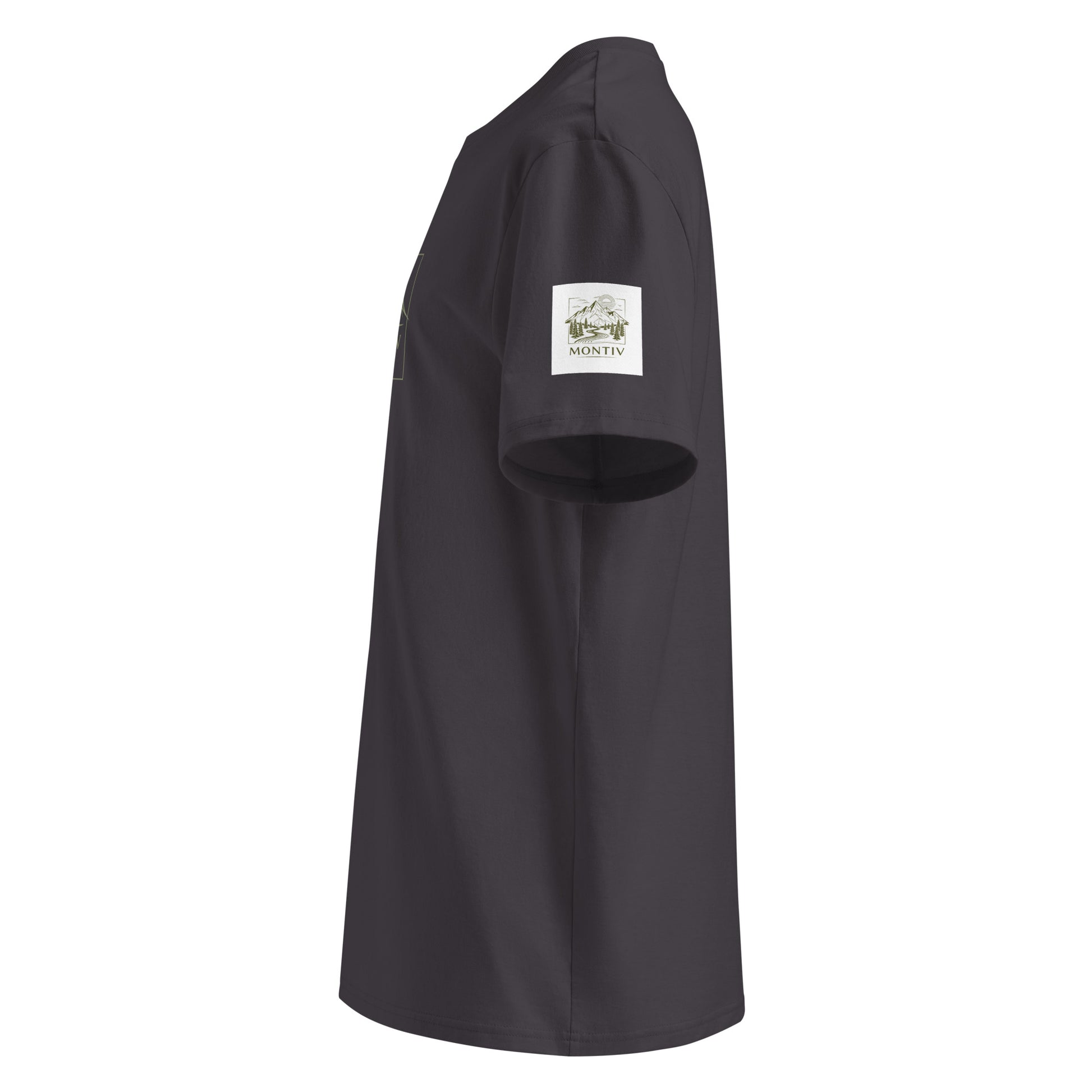 Seitliche Ansicht des Anthrazit Premium Organic T-Shirts zur Veranschaulichung der Passform.