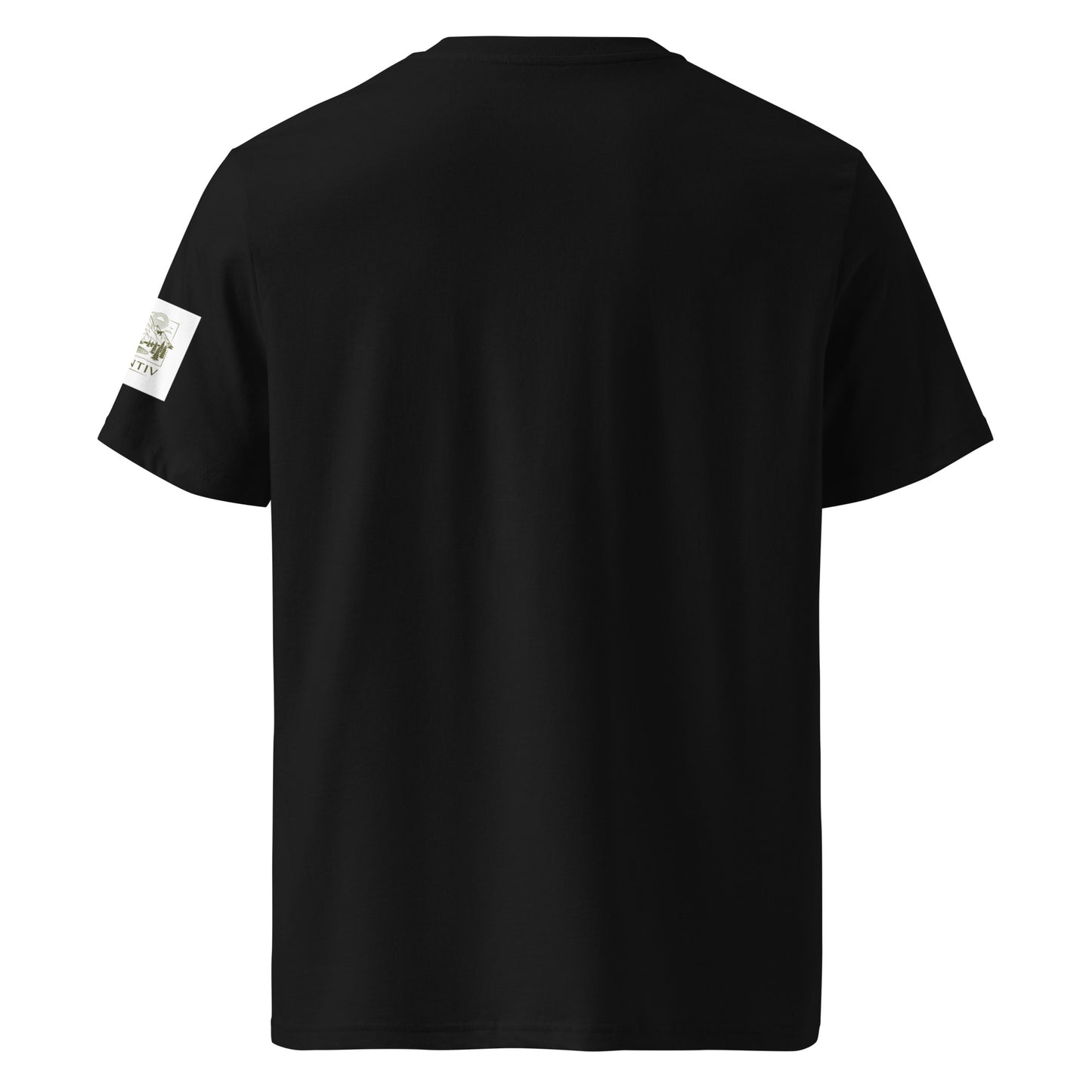Rückansicht des schwarzen Premium Organic T-Shirts zur Darstellung der hochwertigen Materialstruktur und Passform.