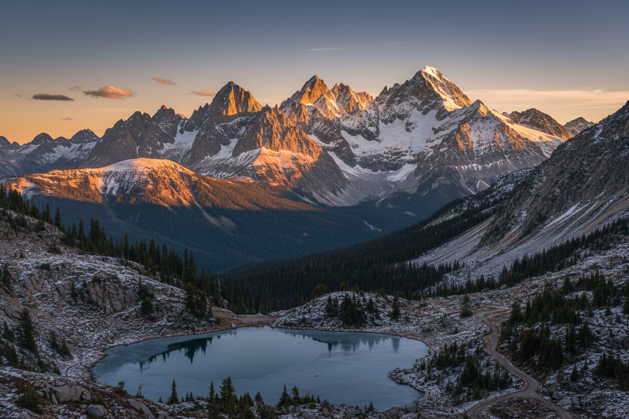 Eine Berglandschaft mit Sonnenstrahlen